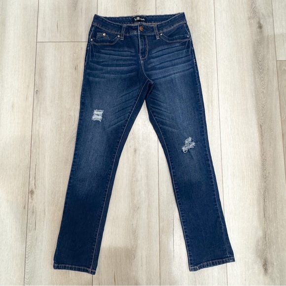 WHBM distressed dark wash “royalty for me” straight leg jean ❤️ - Picture 5 of 8